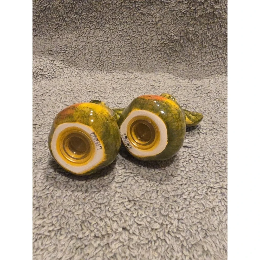 Vintage Green Pear Salt And Pepper Shakers Ceramic‎ Made In China